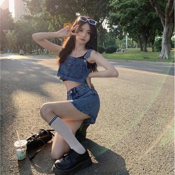 短版牛仔背心+牛仔短裙套裝【9035】-細節圖7