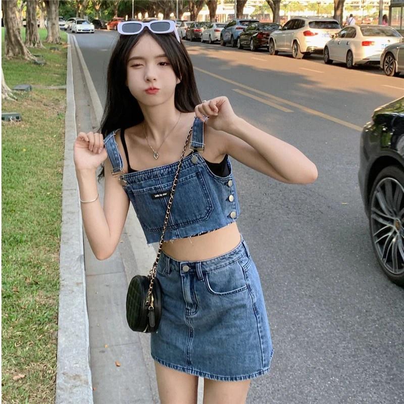 短版牛仔背心+牛仔短裙套裝【9035】-細節圖8