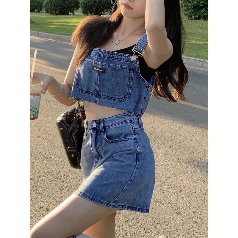 短版牛仔背心+牛仔短裙套裝【9035】-細節圖9