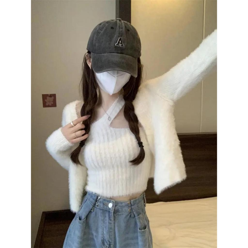 掛脖海毛背心+外套【A133】-細節圖2