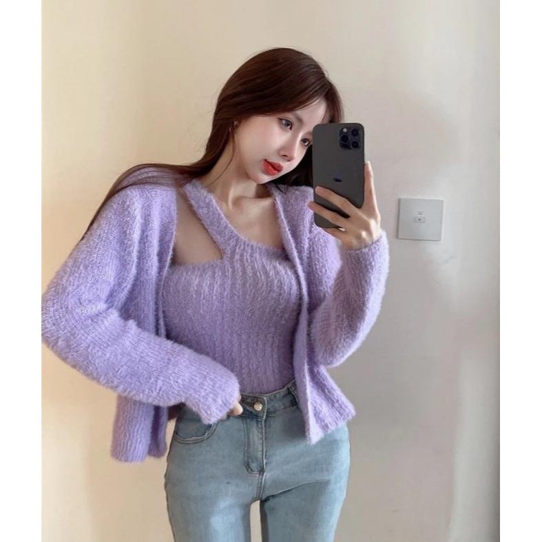 掛脖海毛背心+外套【A133】-細節圖3