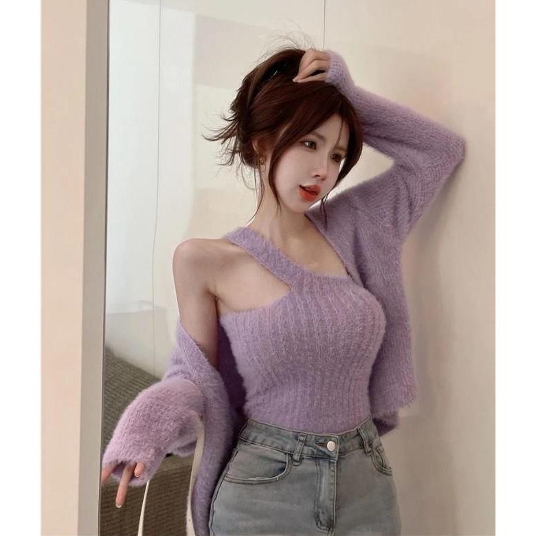 掛脖海毛背心+外套【A133】-細節圖4