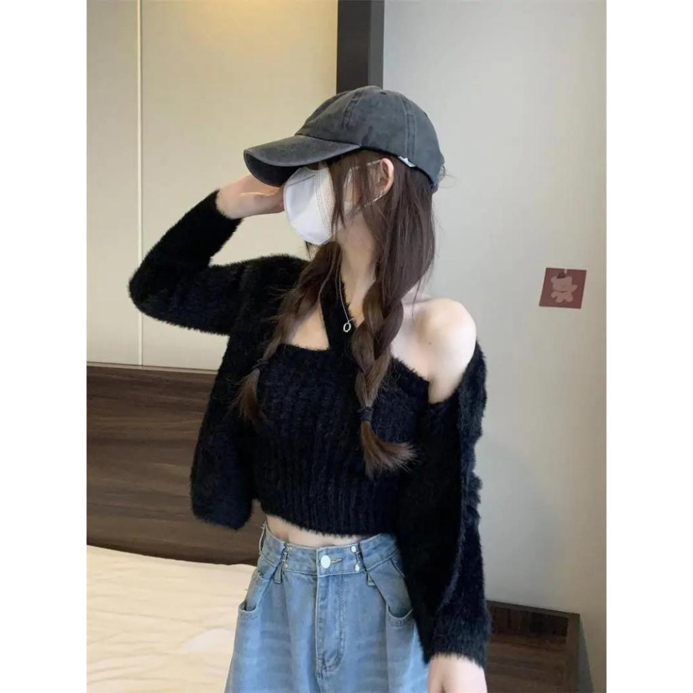 掛脖海毛背心+外套【A133】-細節圖5