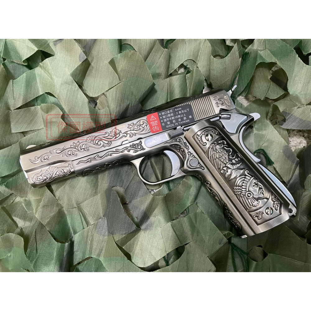 (傑國模型) WE 1911 雕花 全金屬 瓦斯手槍 銀色 6mm GBB-細節圖3