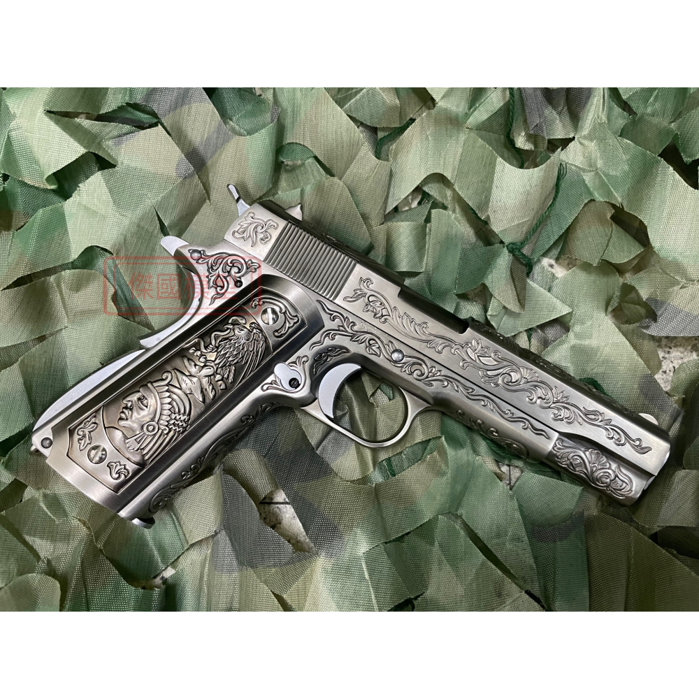 (傑國模型) WE 1911 雕花 全金屬 瓦斯手槍 銀色 6mm GBB-細節圖4