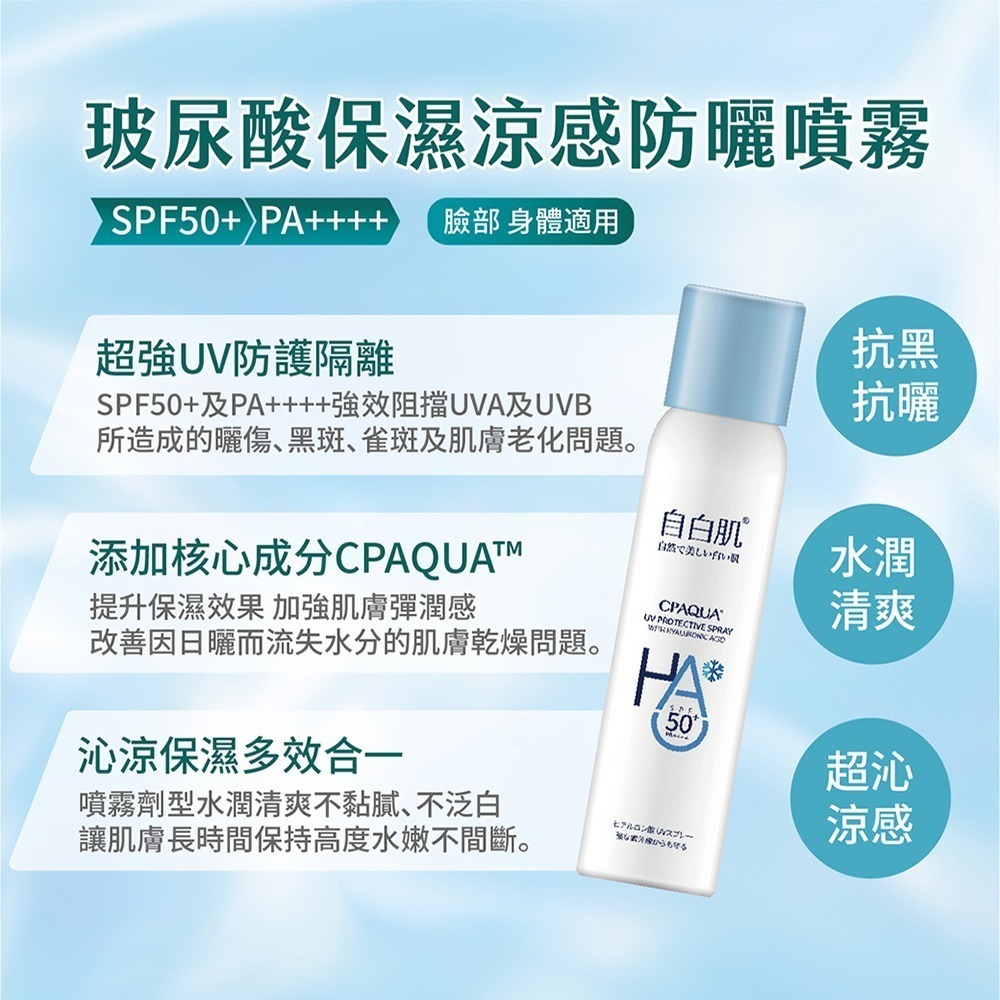 自白肌玻尿酸保濕涼感防曬噴霧 SPF50+ PA++++ 90ml-細節圖3