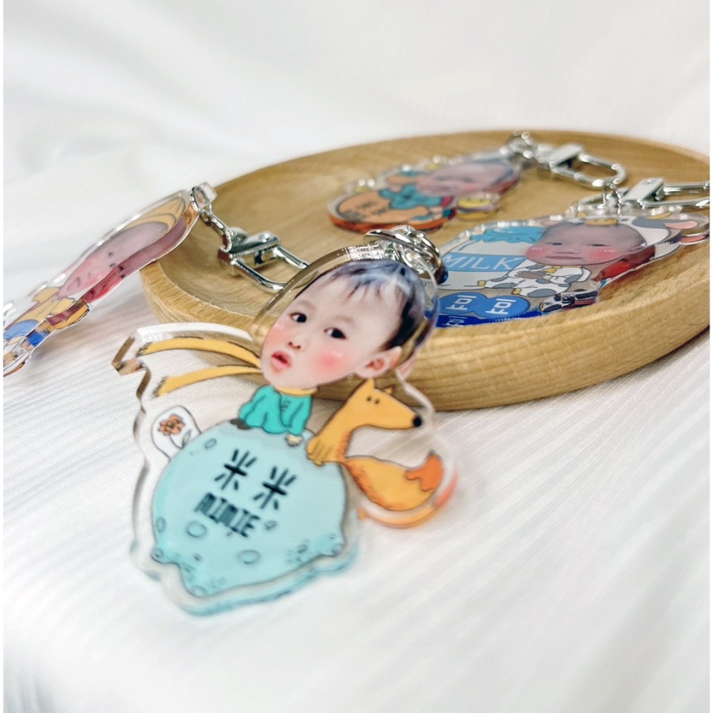 客製壓克力吊飾 小孩/情人/毛孩 客製姓名鑰匙圈  純大頭鑰匙圈 頭飾鑰匙圈 禮物 載具鑰匙圈-細節圖2