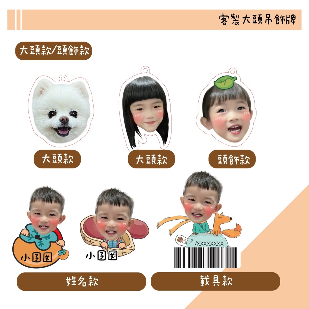 客製壓克力吊飾 小孩/情人/毛孩 客製姓名鑰匙圈  純大頭鑰匙圈 頭飾鑰匙圈 禮物 載具鑰匙圈-細節圖4