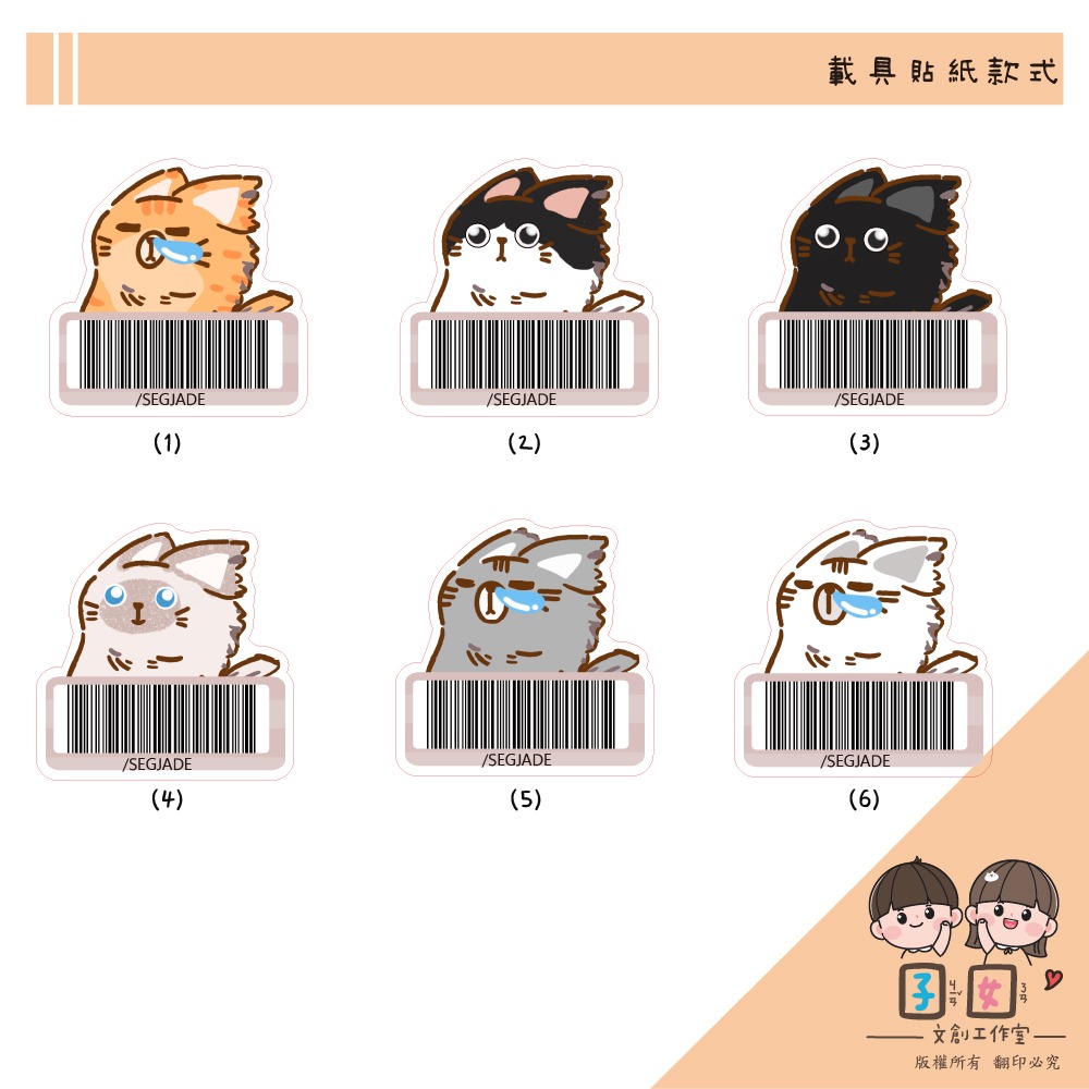 載具貼紙/客製化條碼貼 /不規則防水撕不破 /台灣製-潦草貓咪-細節圖2