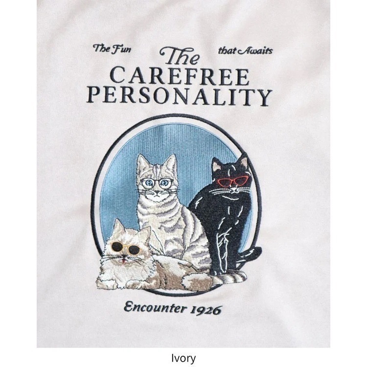 《全新現貨正品》日本POWER TO THE PEOPLE眼鏡貓絨面刺繡衛衣-男女適用フェイクスウェードＣＡＴスウェット-細節圖6