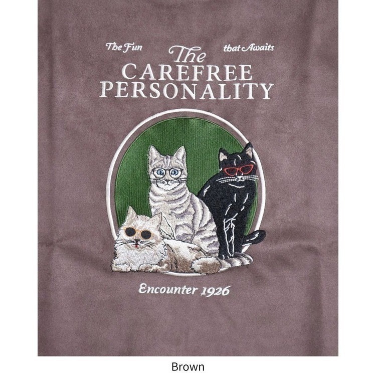 《全新現貨正品》日本POWER TO THE PEOPLE眼鏡貓絨面刺繡衛衣-男女適用フェイクスウェードＣＡＴスウェット-細節圖10