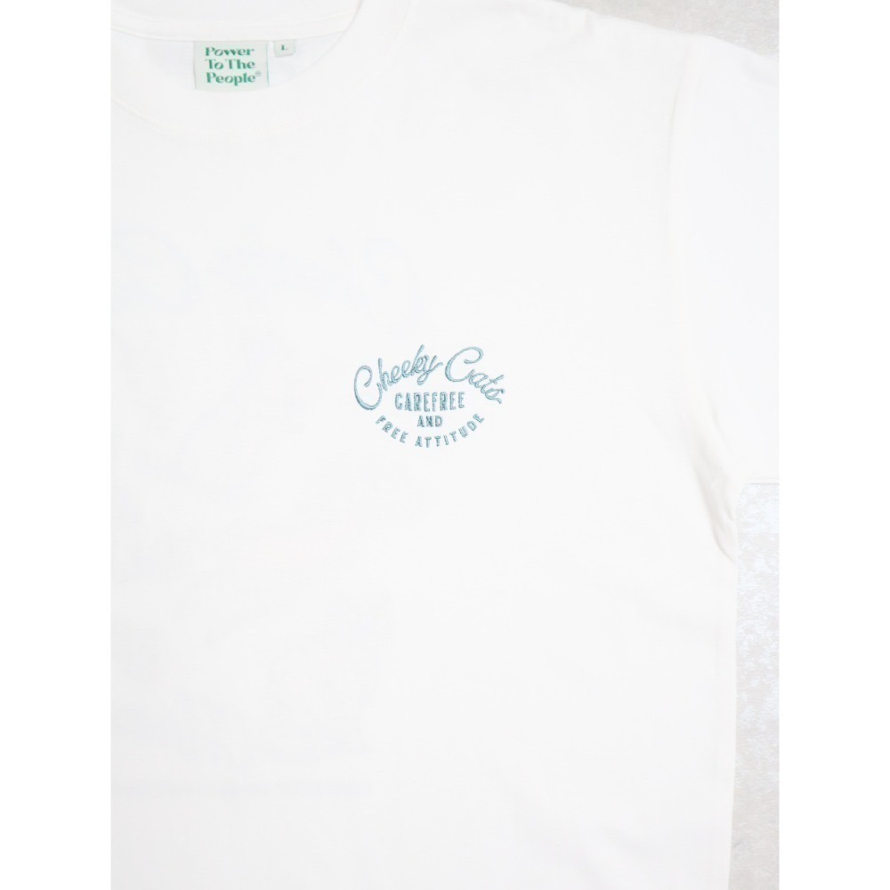 《2025夏季全新現貨正品》日本POWER TO THE PEOPLE-貓咪的休閒時光刺繡短袖T恤-男女適用-細節圖4