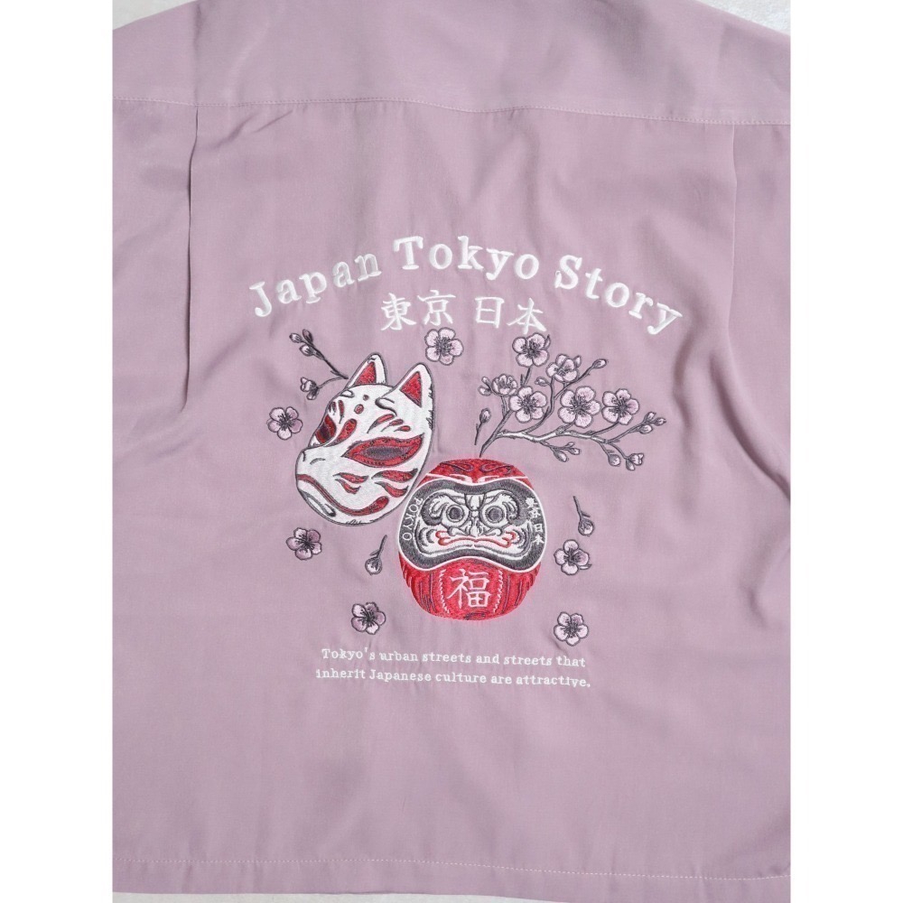 《全新現貨正品》日本POWER TO THE PEOPLE-JAPAN系列-達摩和狐狸面具刺繡開襯衫-男女適用-細節圖3