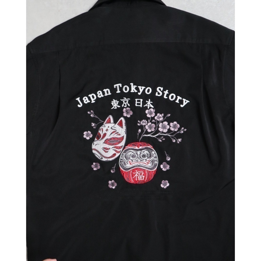 《全新現貨正品》日本POWER TO THE PEOPLE-JAPAN系列-達摩和狐狸面具刺繡開襯衫-男女適用-細節圖5
