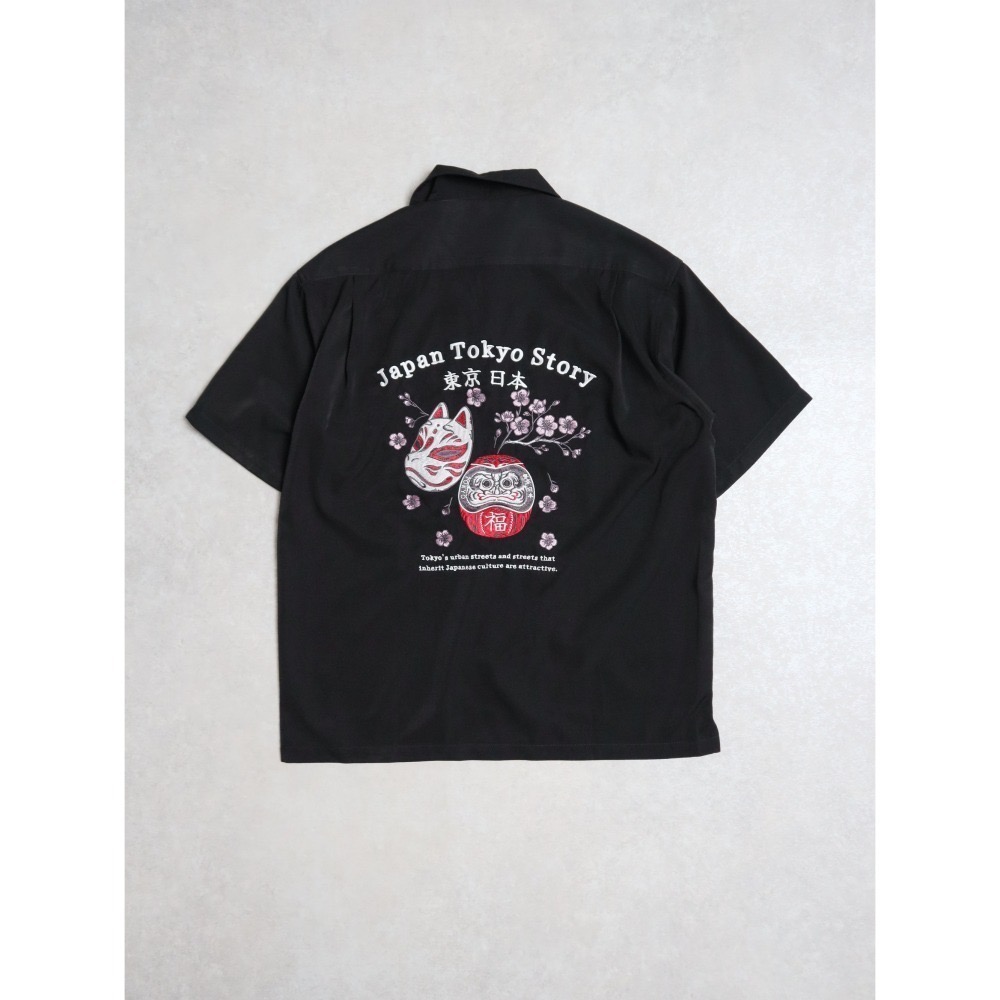 《全新現貨正品》日本POWER TO THE PEOPLE-JAPAN系列-達摩和狐狸面具刺繡開襯衫-男女適用-細節圖7