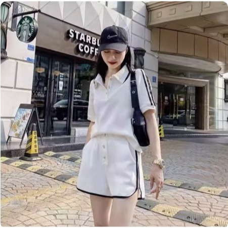 鹽系搭配一整套炸街運動服休閑套裝女夏季寬鬆韓版減齡短褲兩件套-細節圖8