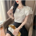 短袖t恤女2023新款夏裝立領花朵裝飾設計感小眾寬鬆百搭上衣-規格圖5