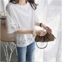 日系精緻圓領五分袖針織2023夏新款鏤空蕾絲拼接透氣T恤上衣-規格圖3
