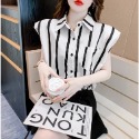 2023夏季新款設計感小眾翻領飛飛無袖條紋襯衫女法式氣質襯衣上衣-規格圖4