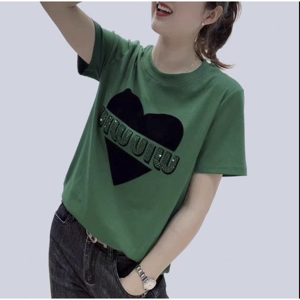 歐貨重工燙鑽純棉短袖t恤女夏季寬松顯瘦洋氣時髦減齡半袖上衣潮-細節圖2