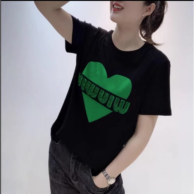 歐貨重工燙鑽純棉短袖t恤女夏季寬松顯瘦洋氣時髦減齡半袖上衣潮-細節圖3