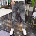 時尚春秋款牛仔褲男潮牌破洞補丁彈力修身小腳個性撞色拼接百搭褲子男-規格圖5