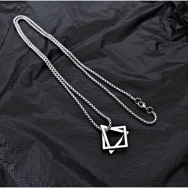 鈦鋼不掉色雙圓環項鏈男女潮街頭嘻哈戒指吊墜百搭簡約配飾毛衣鏈-細節圖7