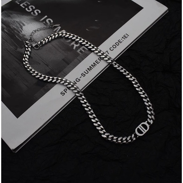 鈦鋼不掉色雙圓環項鏈男女潮街頭嘻哈戒指吊墜百搭簡約配飾毛衣鏈-細節圖8