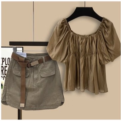 韓劇別致休閒套裝女夏季2023新款白色小個子襯衫牛仔短褲裙兩件套-細節圖8