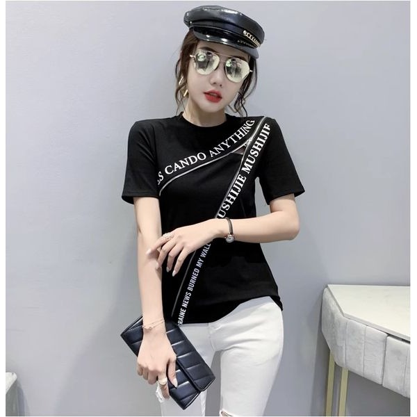 2023夏裝新款時尚拉鏈T恤女短袖設計感鏤空上衣洋氣修身半袖丅恤-細節圖4