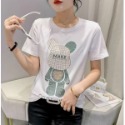 2023夏季新款歐貨重工燙鑽t恤女寬鬆百搭網紅卡通小熊短袖上衣潮-規格圖4
