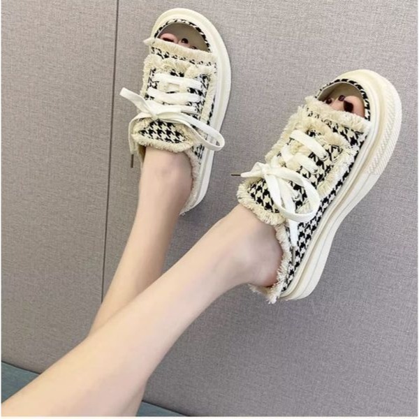 一字拖鞋女外穿時尚2023年夏季新款溶解底百搭ins帆布涼-細節圖2