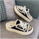 一字拖鞋女外穿時尚2023年夏季新款溶解底百搭ins帆布涼-規格圖3