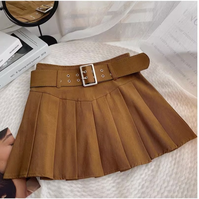 美式百褶牛仔半身裙女夏季設計感顯瘦小個子工裝裙高腰a字短裙子-細節圖4