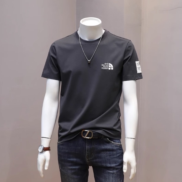 2023夏季潮流個性圓領印花短袖t恤男韓版修身百搭休閒半袖打底衫-細節圖4