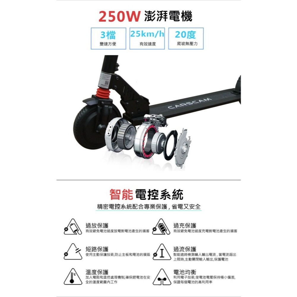 CARSCAM S6  6.5吋  LED大燈鋁合金智能折疊電動滑板車-細節圖7