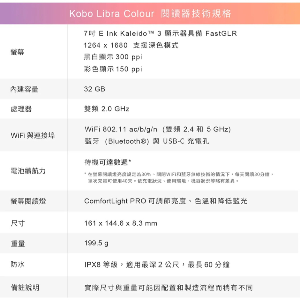 樂天 Kobo Libra Colour 7 吋彩色電子書閱讀器 白色 (全新未拆台灣公司貨)-細節圖10
