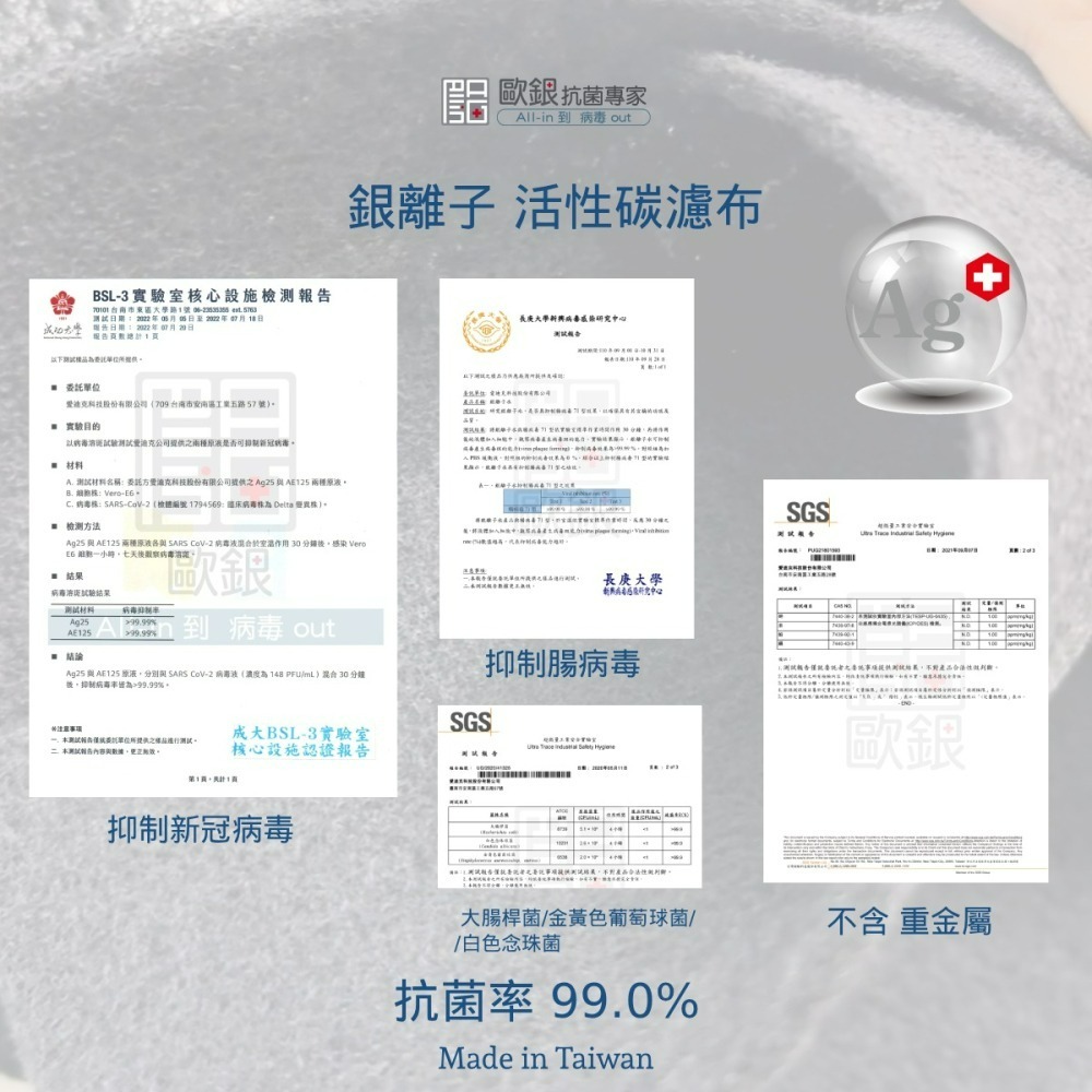 銀離子抗菌活性碳濾布 銀離子 抗菌 活性碳 空氣濾網 除臭 集塵 抗敏 濾布【歐銀抗菌專家】-細節圖3