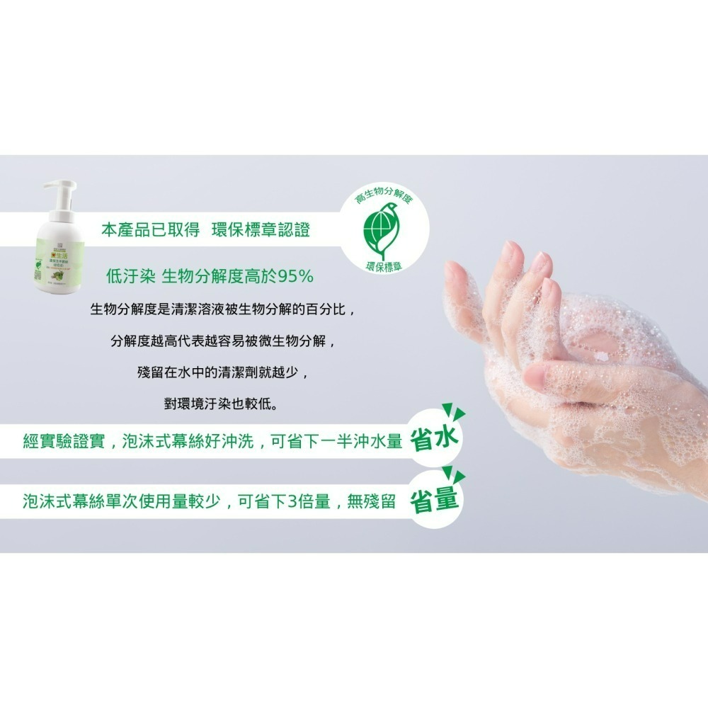 (早鳥價)愛生活 環保洗手慕絲(給皂液)300mL 環保標章 洗手慕斯 抗菌 保濕 SGS認証 各大政府機關採用-細節圖6