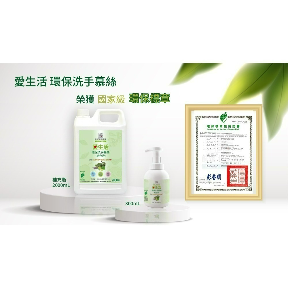 愛生活 環保洗手慕絲(給皂液)300mL 環保標章 洗手慕斯 抗菌 保濕 SGS認証 各大政府機關採用-細節圖8
