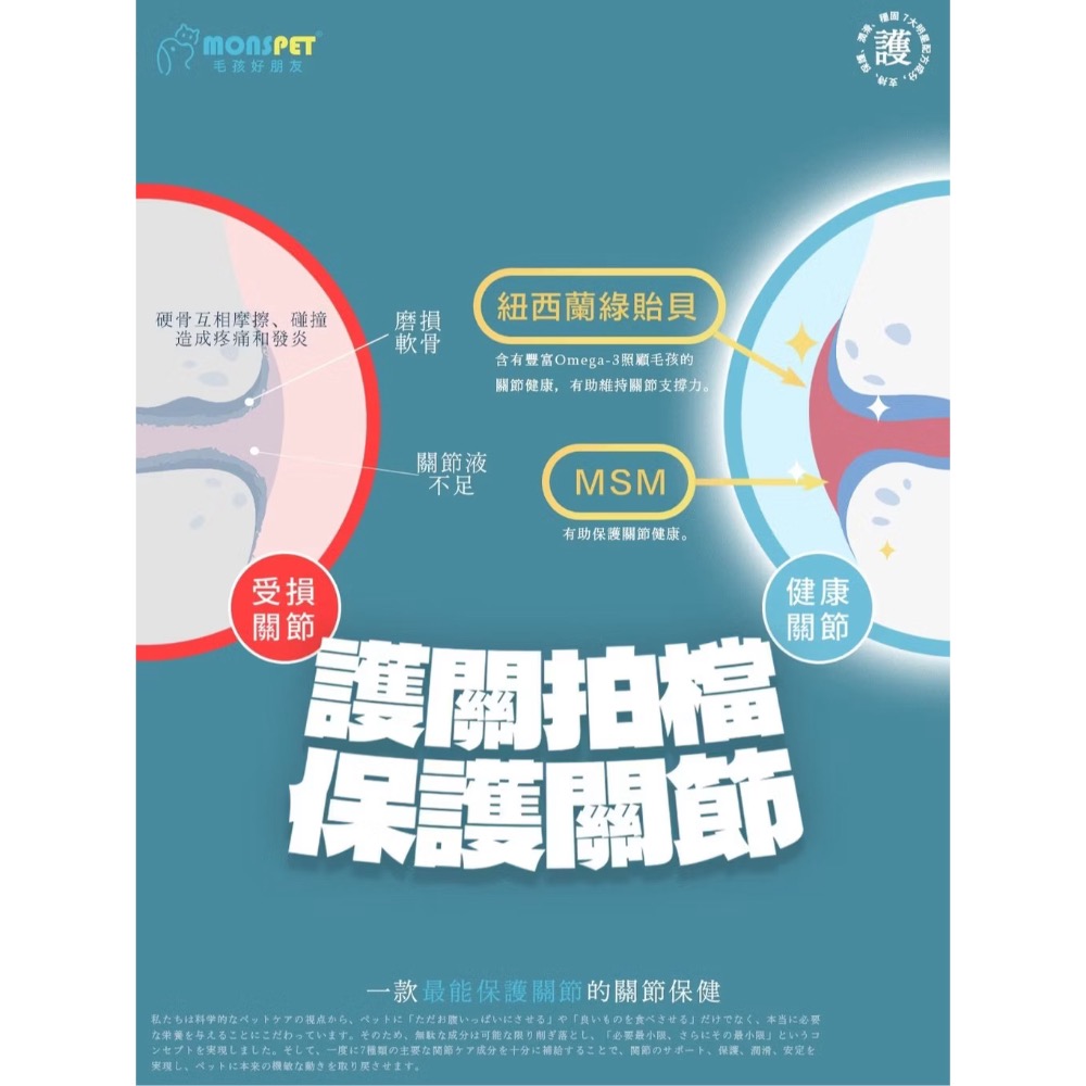 關節大師【MONSPET 毛孩好朋友】寵物關節保健專利蛋殼膜+UC2+蛋白聚醣+綠貽貝+葡萄糖胺(犬貓通-細節圖5