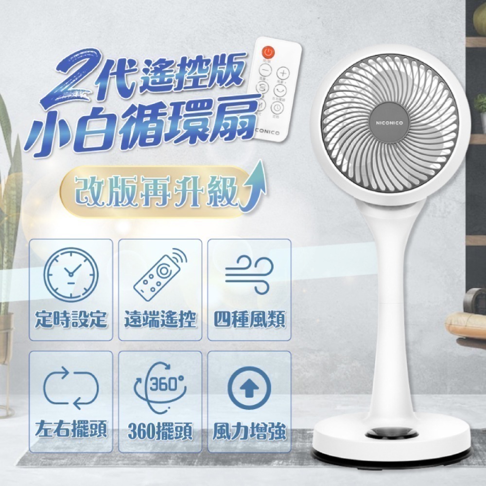 【限時購】NICONICO 小白循環立扇-二代遙控版 NI-GS1120-細節圖2