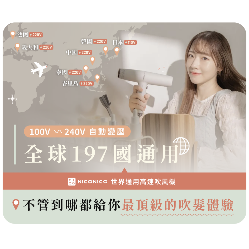 𝗡𝗜𝗖𝗢𝗡𝗜𝗖𝗢 世界通用高速吹風機 NI-IH2413-細節圖5