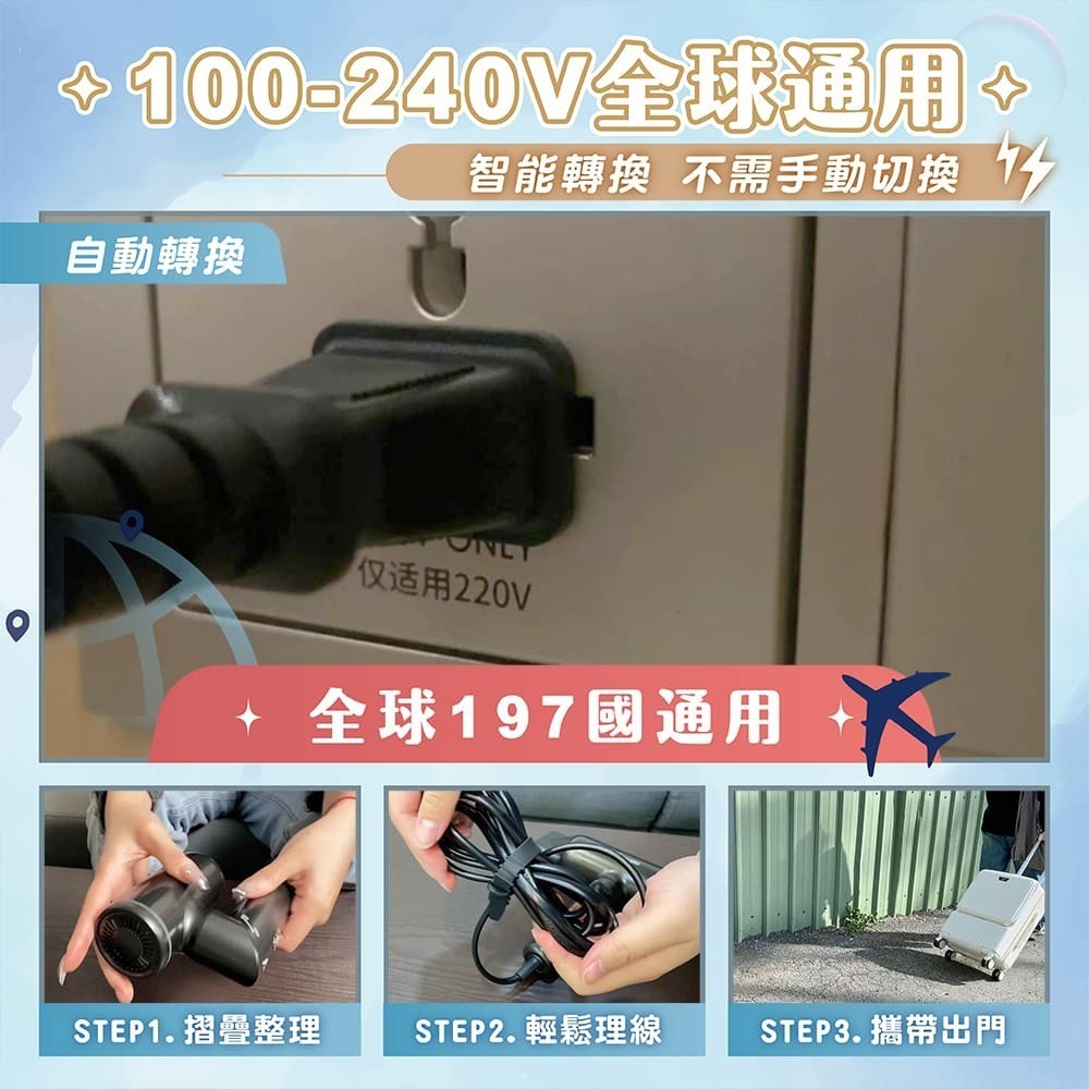 【MAXRO】雙電壓摺疊高速吹風機(閃銀灰/深邃黑) MX-HD1001-細節圖4
