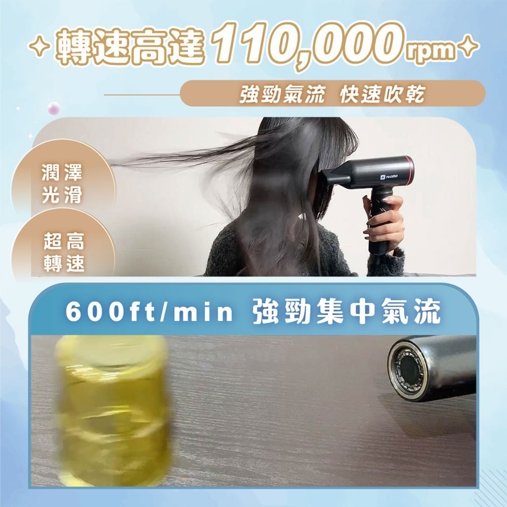 【MAXRO】雙電壓摺疊高速吹風機(閃銀灰/深邃黑) MX-HD1001-細節圖9