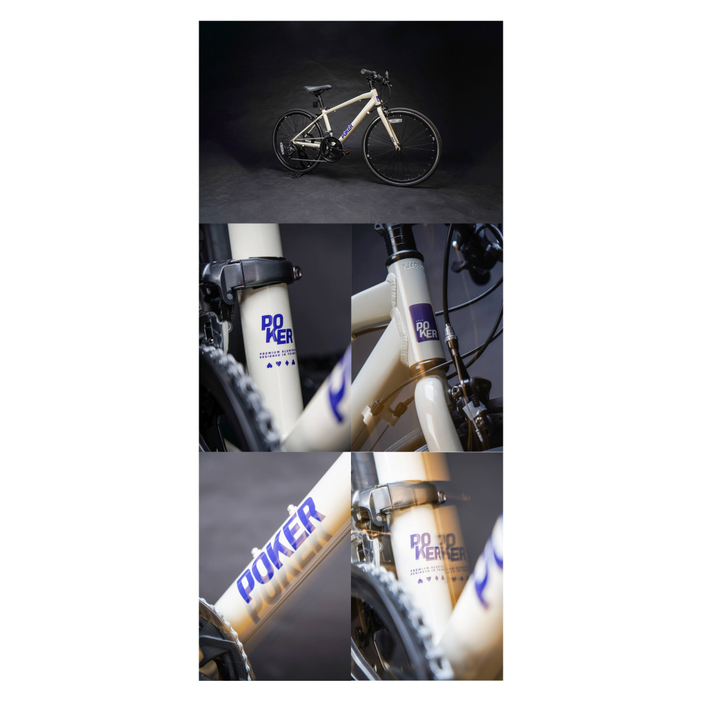 ~騎車趣~ POKER牌小鐵人車 24吋16速 平把公路車 小鐵人車 大理石白-細節圖2