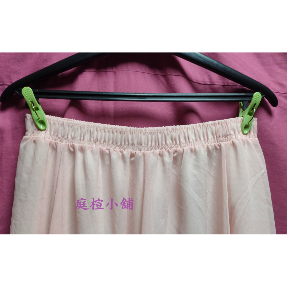 【庭楦小舖】長裙 高腰半身裙A 字裙 鬆緊腰  粉色雪紡半身裙-細節圖2