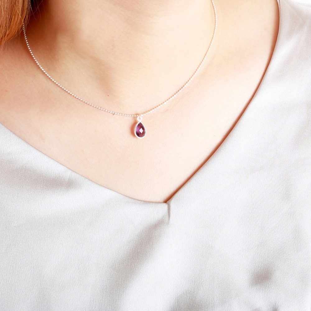 【Angel & Me】紫水晶 水滴 Amethyst s925 純銀 項鍊 生日禮物-細節圖2