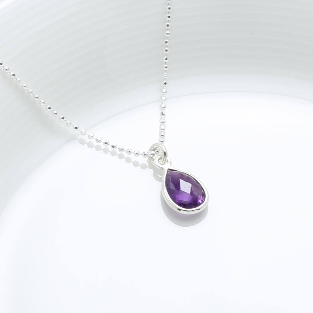 【Angel & Me】紫水晶 水滴 Amethyst s925 純銀 項鍊 生日禮物-細節圖3