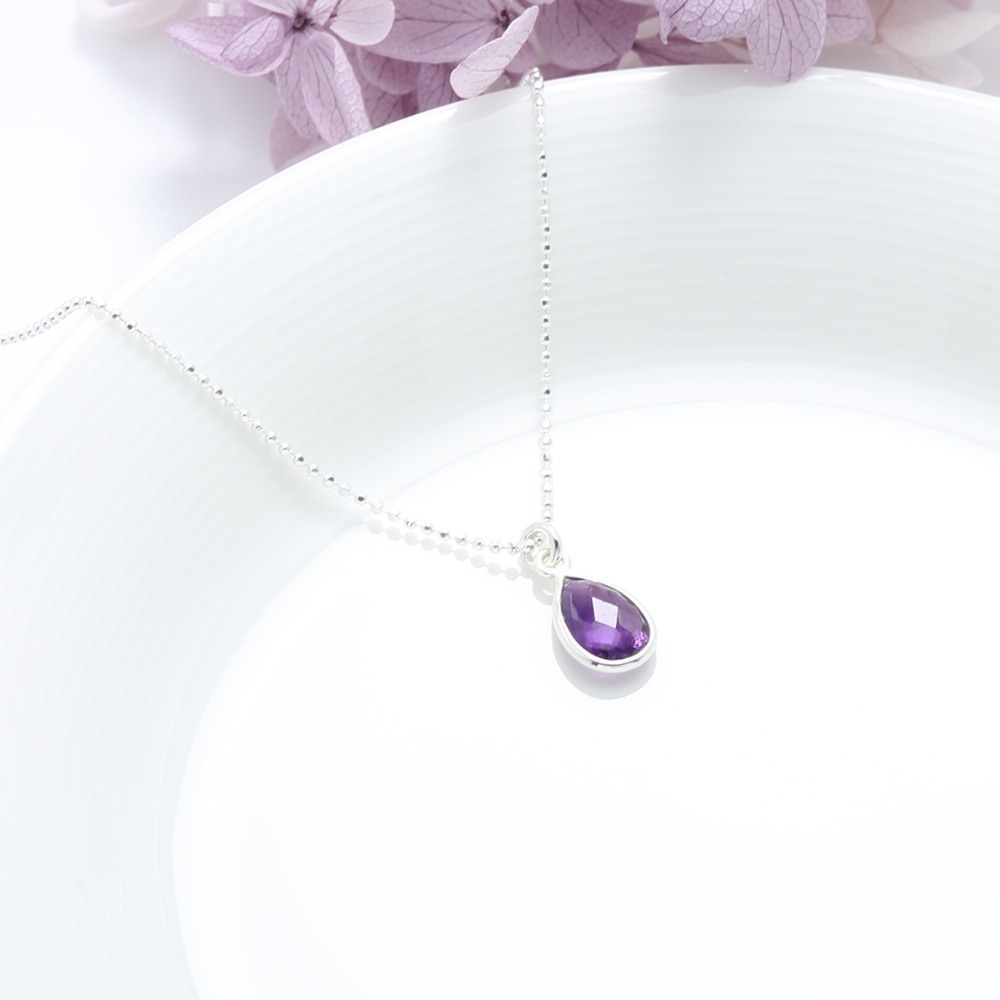 【Angel & Me】紫水晶 水滴 Amethyst s925 純銀 項鍊 生日禮物-細節圖4